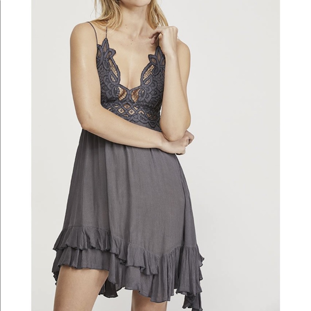 Free People FP One Adella Mini Slip Dress Charcoal - Picture 6 of 11